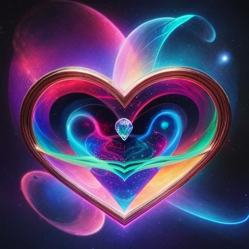 Holographic Love Heart in Cosmic Astral Illustration