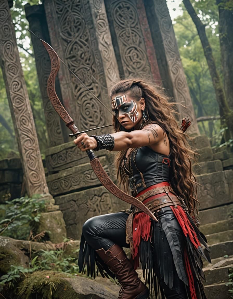 Celtic Amerindian Huntress in Cursed Temple