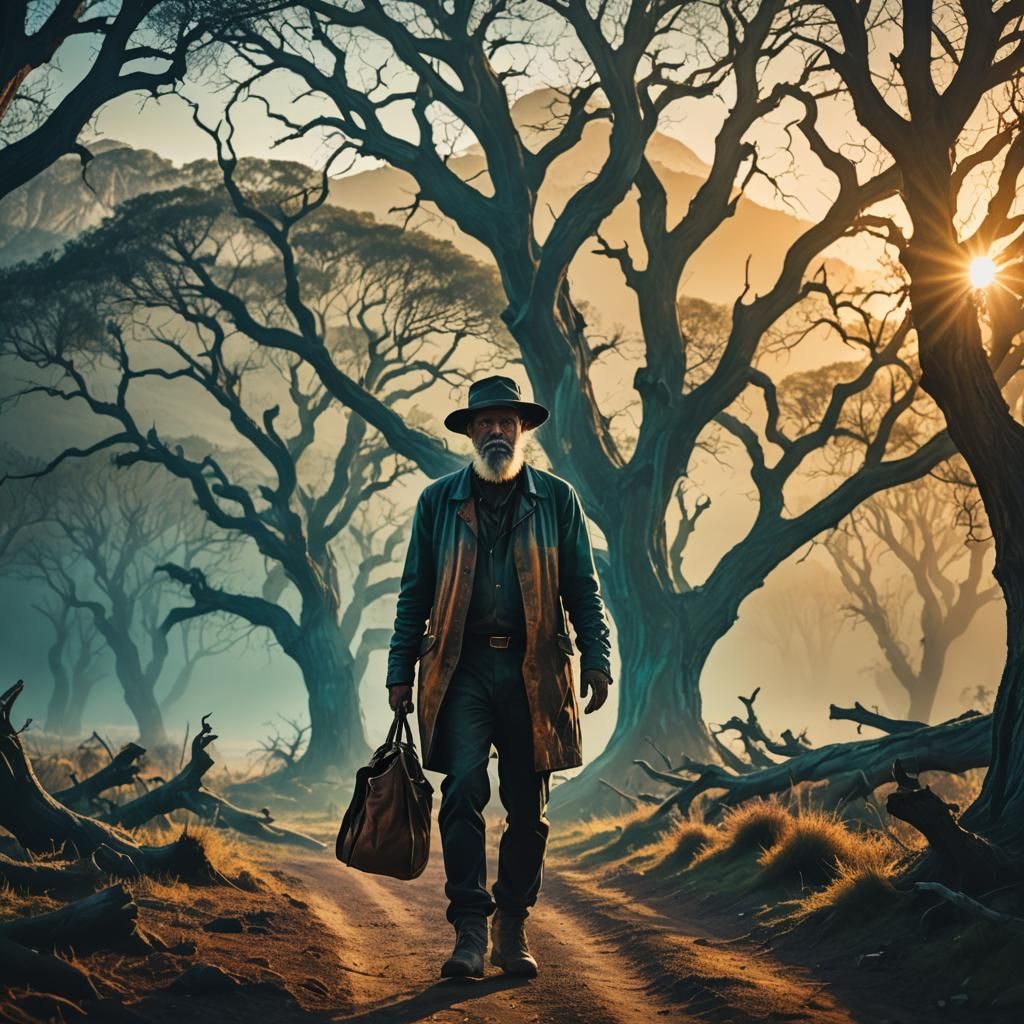 Silhouette of Old Man in South African Landscape