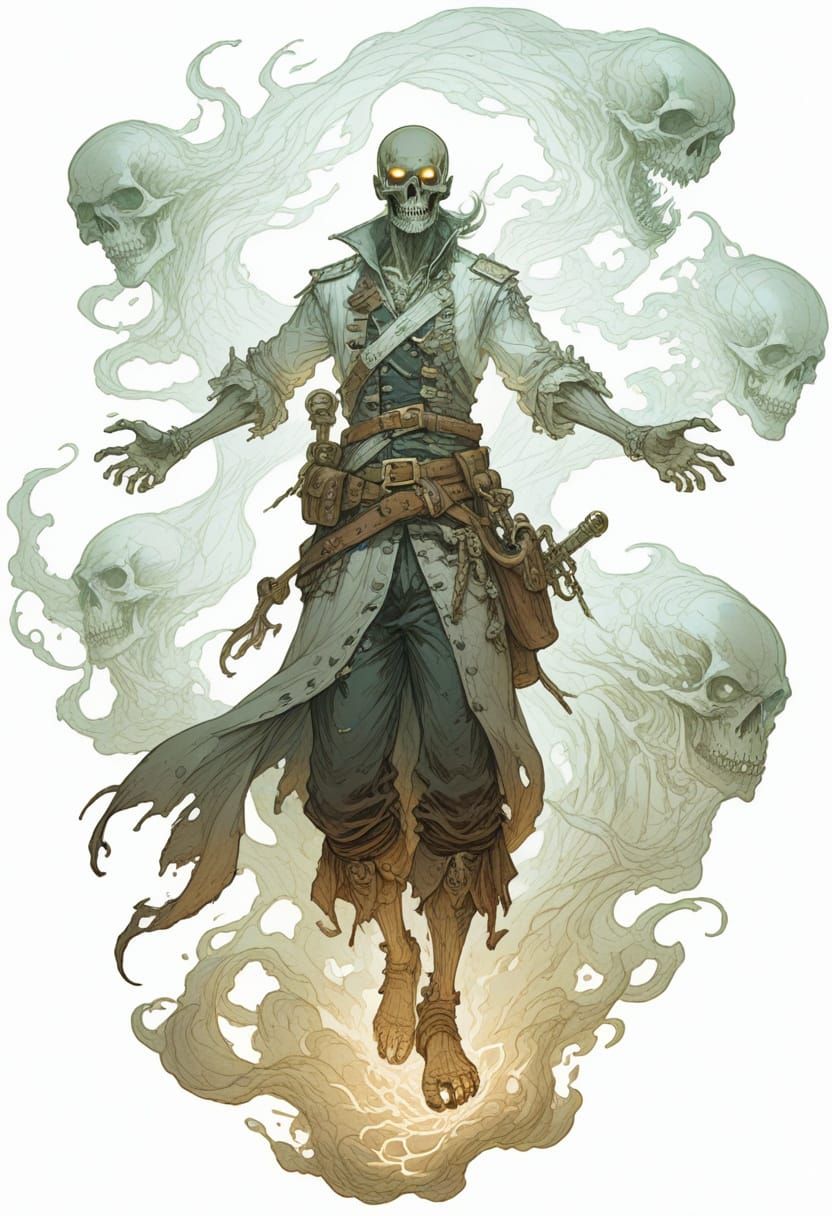 Glowing Neon Line Art of Pirate Ghost