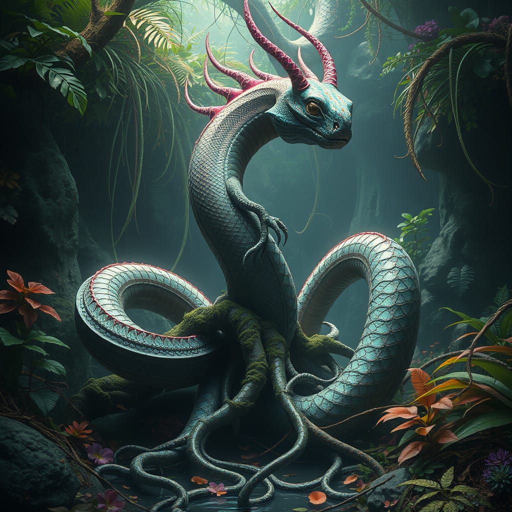 Ethereal Igastrill Embodied by Serpentine Roots in a Vibrant...