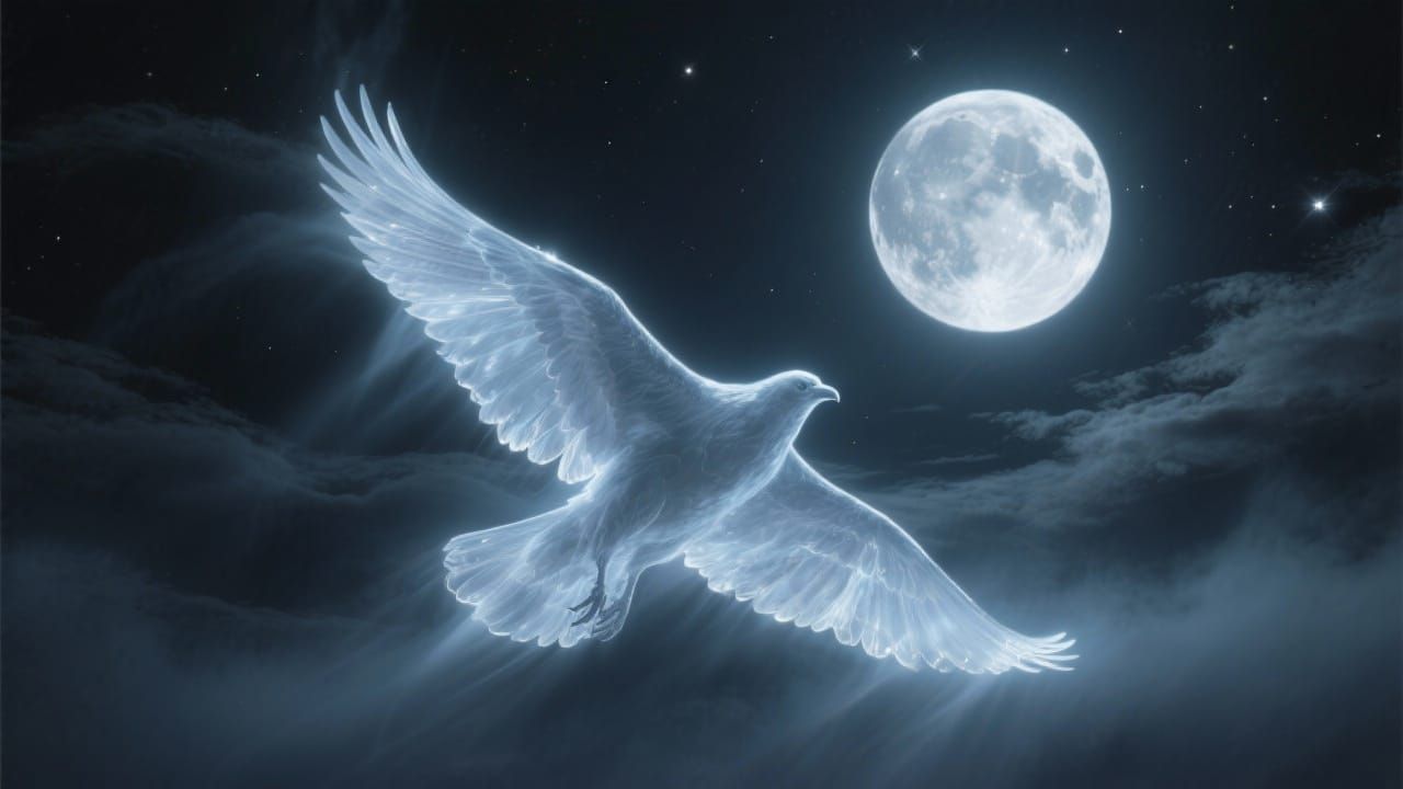 Spectral Bird Gliding Under Full Moon in Photorealistic Styl...