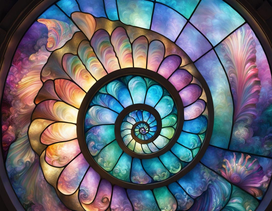 Stained Glass Nautilus Seashell Window