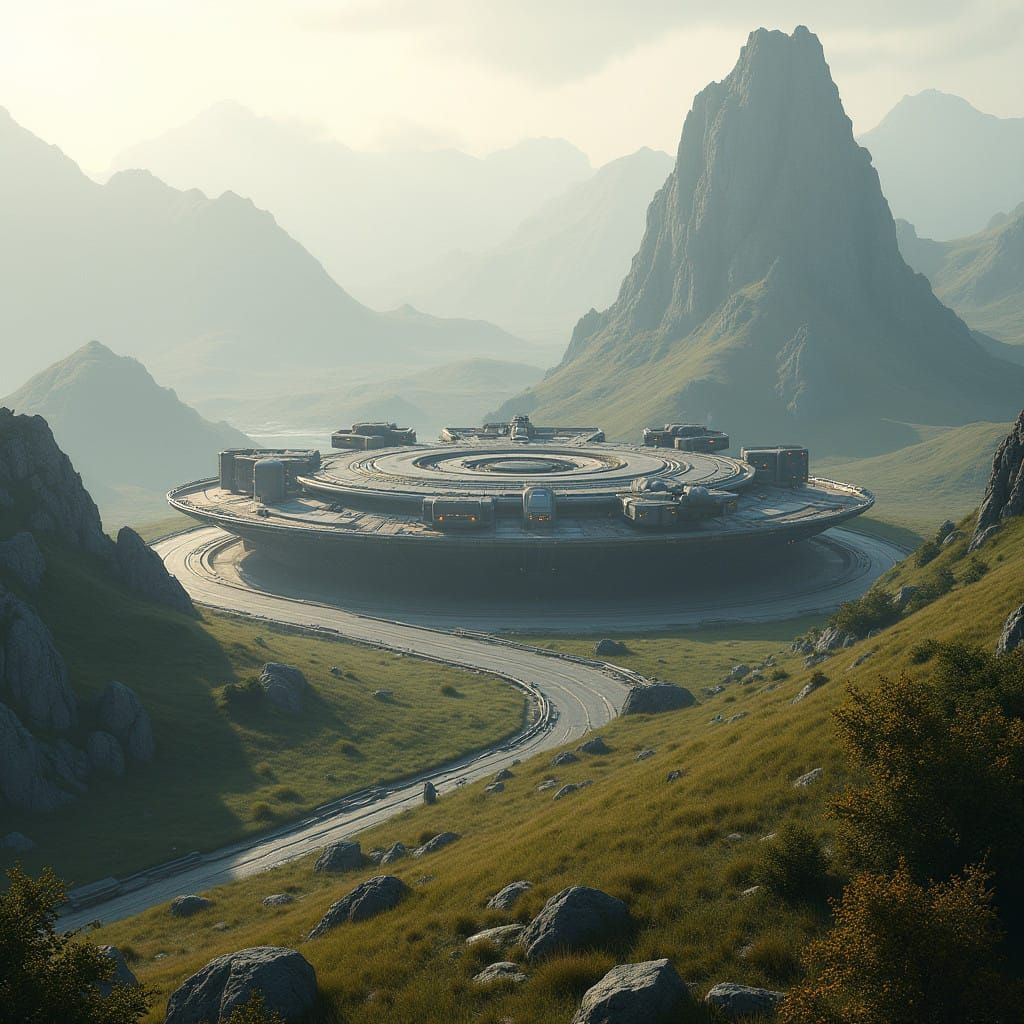 Futuristic Rebel Military Fortress in Rolling Mountains