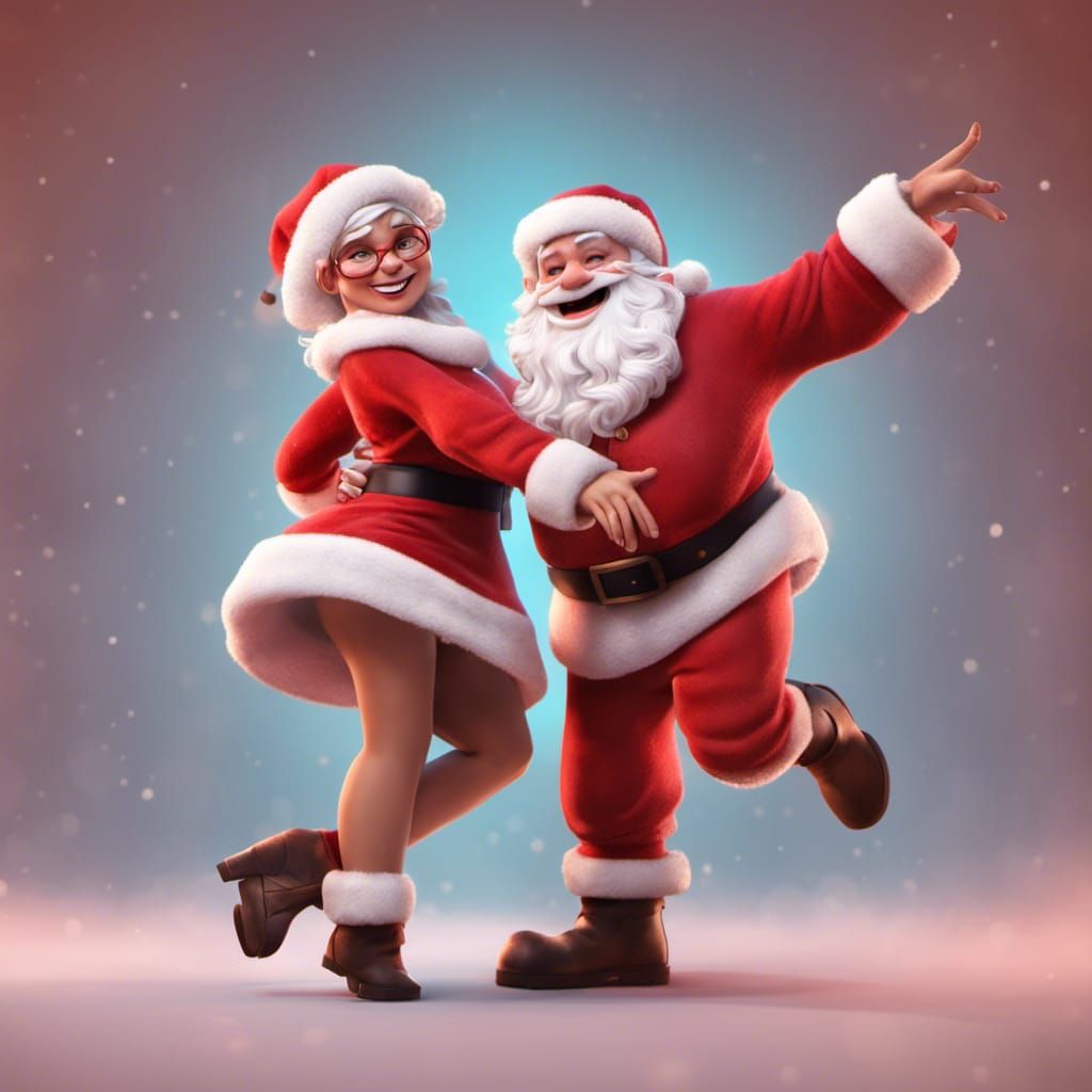 Mr. and Mrs. Claus Dancing: 3D Digital Art