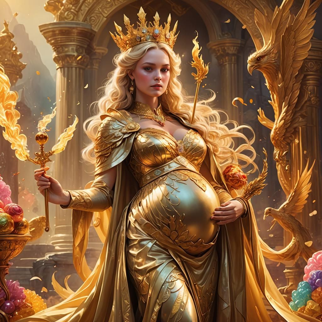 Pregnant Empress with Phoenix in Candy Art Style