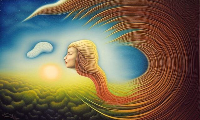 Surreal Sun and Moon Clouds Frame Woman