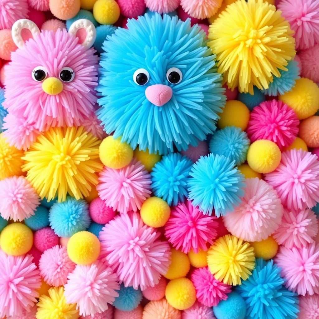 Whimsical Pom Pom Characters and Patterns in Illustrative St...