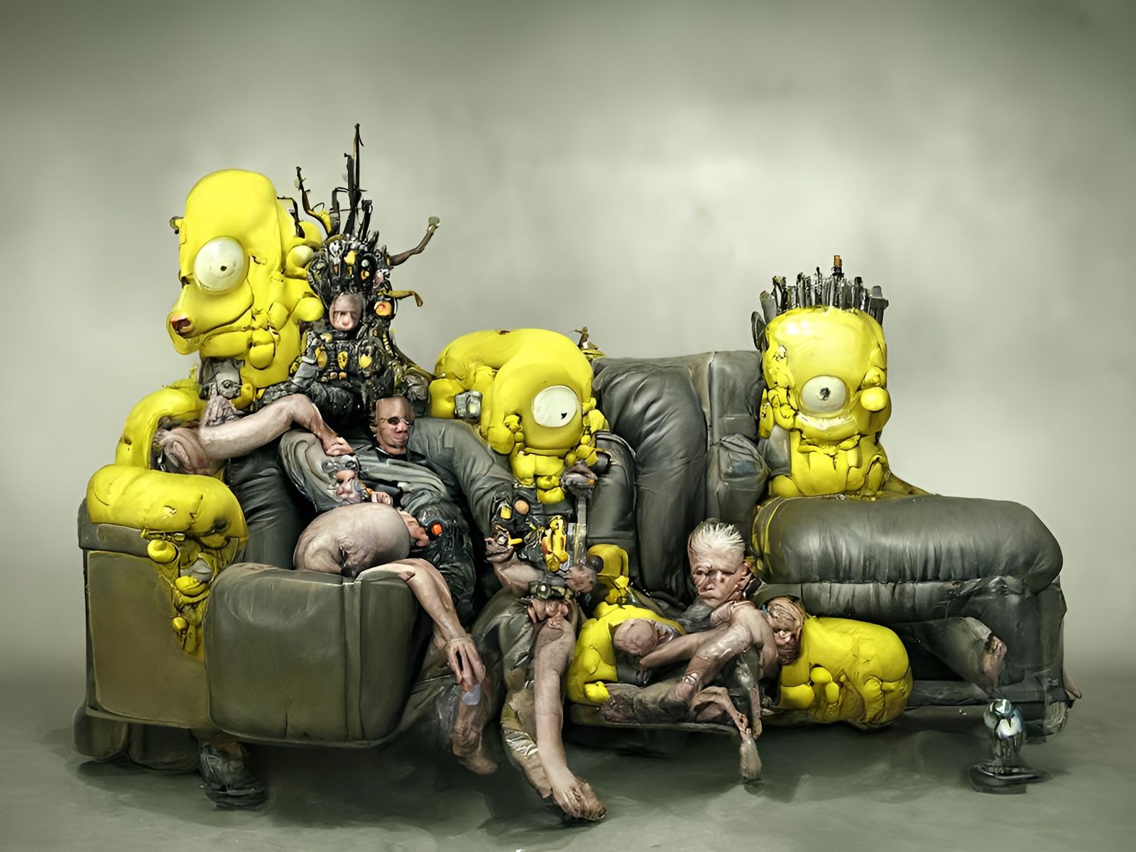 Mutated Simpsons Family Portrait in Photorealistic Style