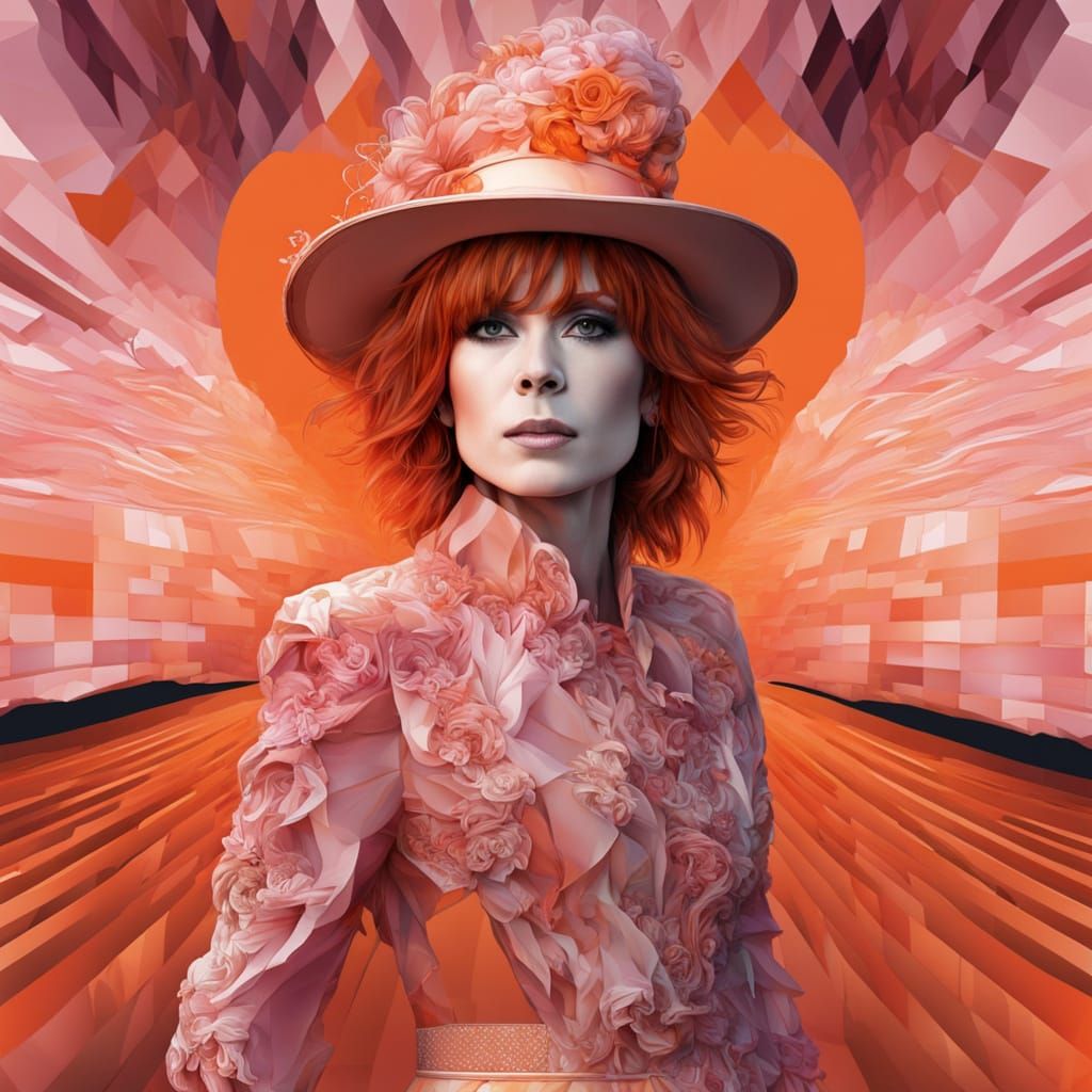 Hyperrealistic Portrait of Woman in Abstract Fractal Stage