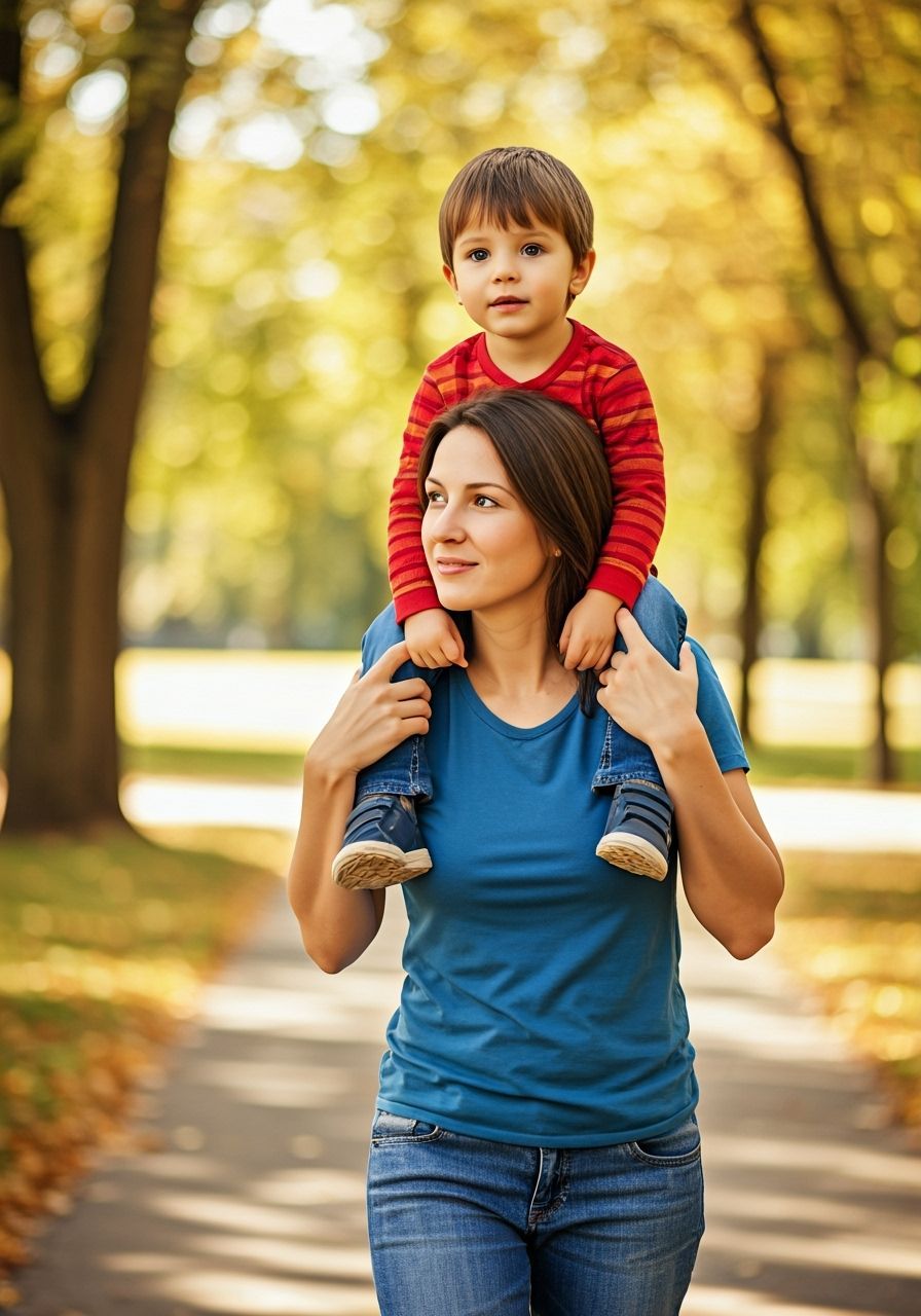 Mother and Son in Autumn Park