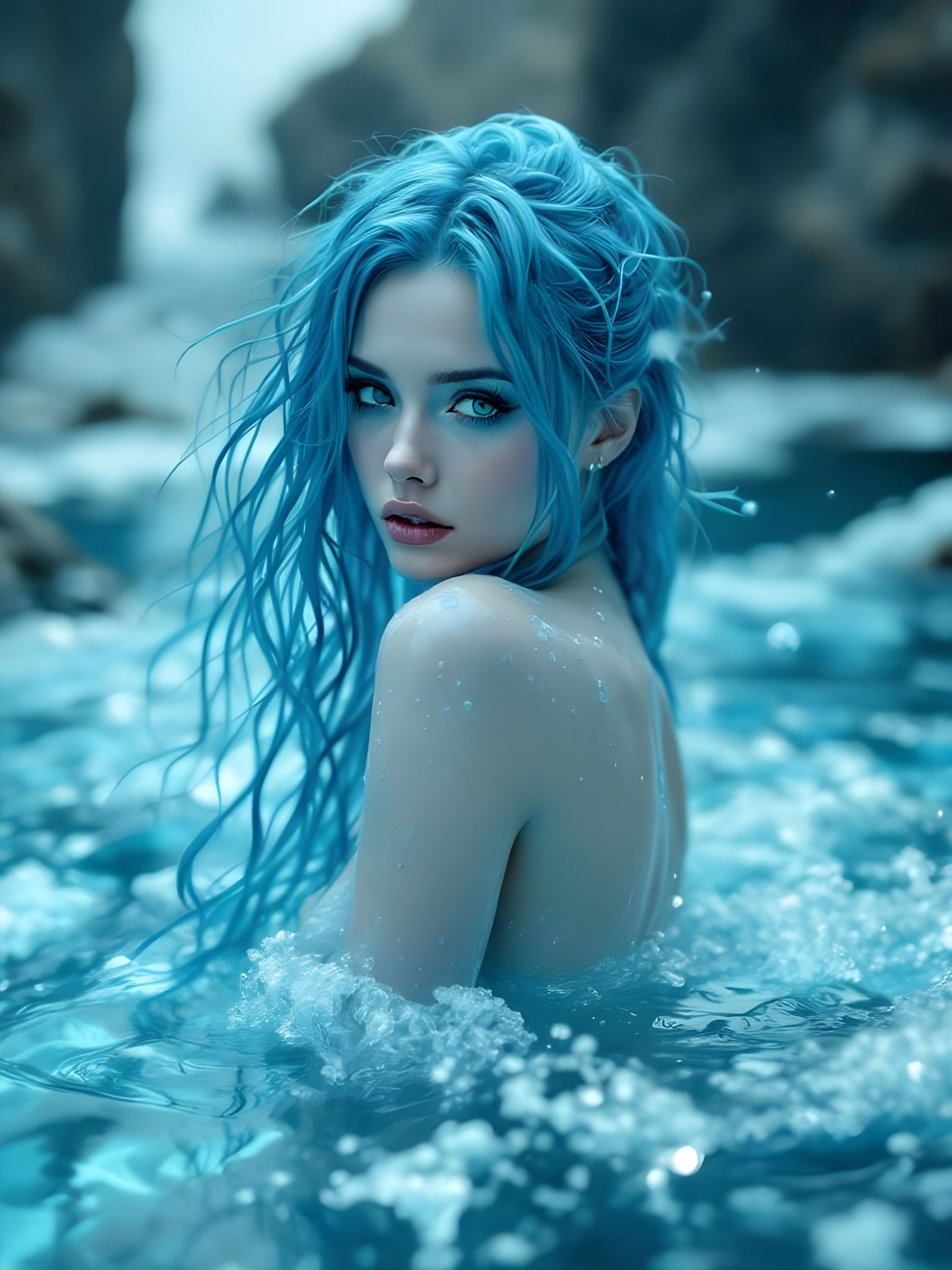Ethereal Water Goddess in Fantasy Ocean Scape