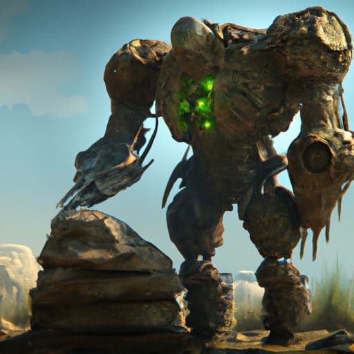 Futuristic Digital Stone Golem Concept Art