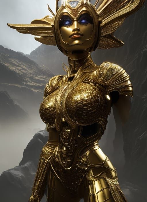 Golden Robot Queen in Steampunk Digital Art