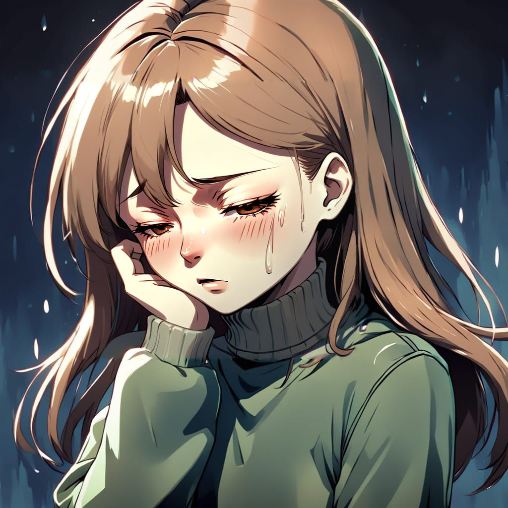 Crying Teen Girl in Anime Style