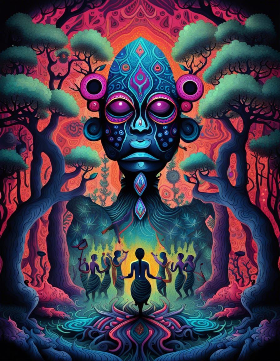 Theyyam Ritual Dance in Psychedelic Graffiti Art Style