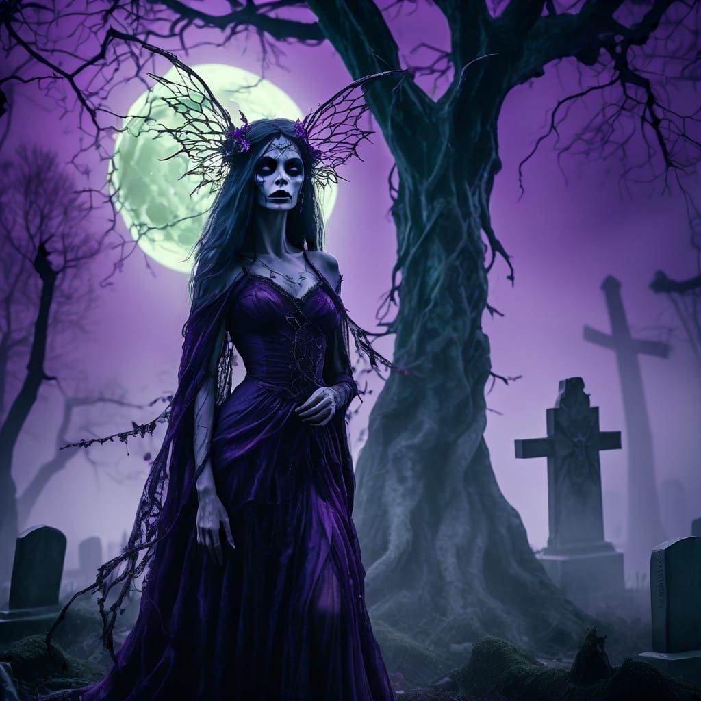 Banshee Fairy in Gothic Graveyard: Dark Fantasy Art