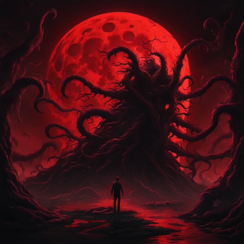 Eldritch Monster Silhouette in Red and Black