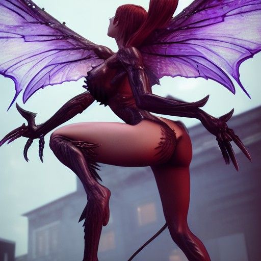 Winged Demon Beauty in Biopunk Style