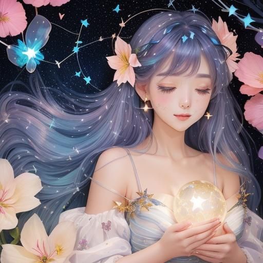 Fairy Portrait in Glowing Gown with Celestial Hair