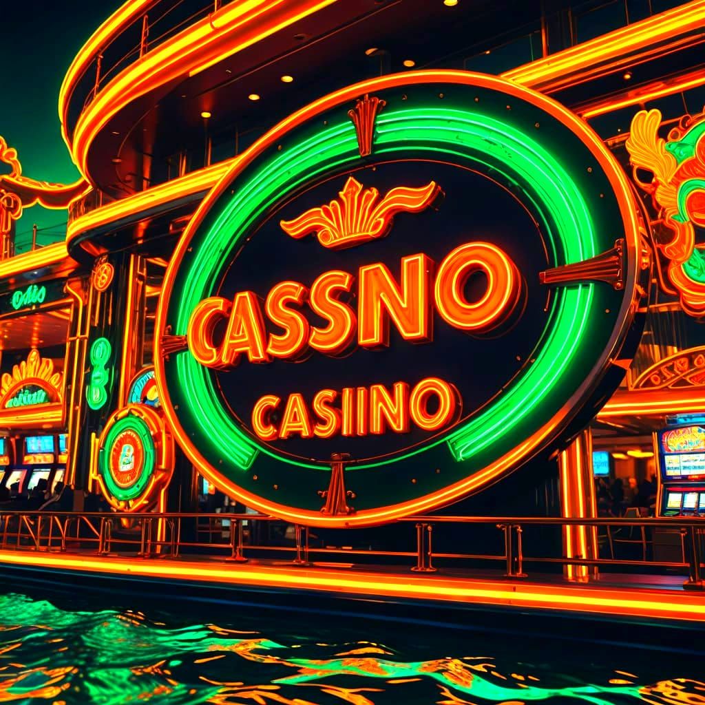 Casino Riverboat Neon Sign in Green and Orange