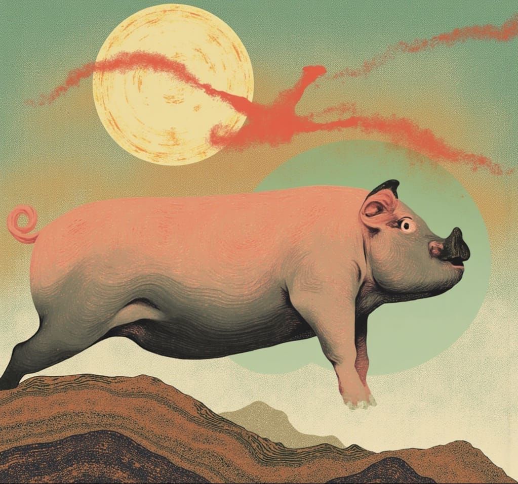 Folk Art Flying Pig in Boho Style