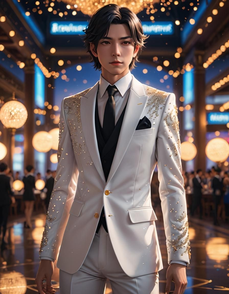 Anime Style Figure in White Velvet Suit