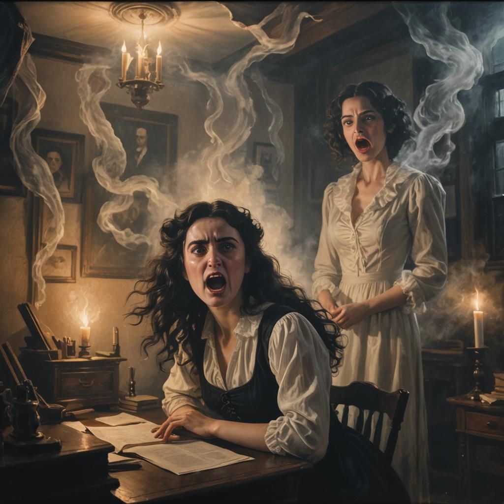 Dark Academia Portrait: Woman Confronts Edgar Allan Poe