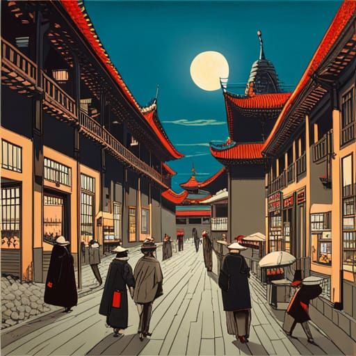 Budapest-Inspired Cityscape Under Full Moon