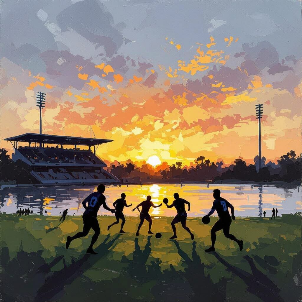 AFL Sunset Game Painting: Impressionist Style