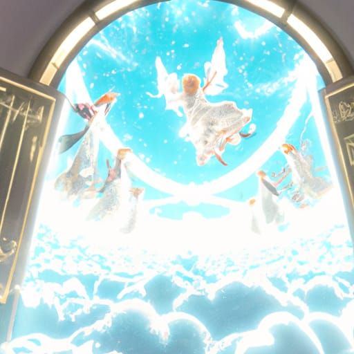 Heavenly Gate with Angels in Anime Style