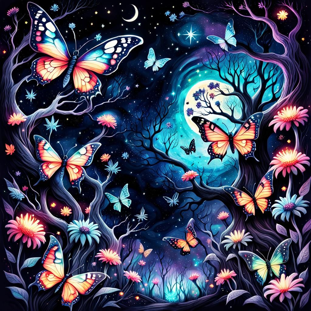 Ethereal Dark Fantasy Anime: Butterflies in Ghibli Style