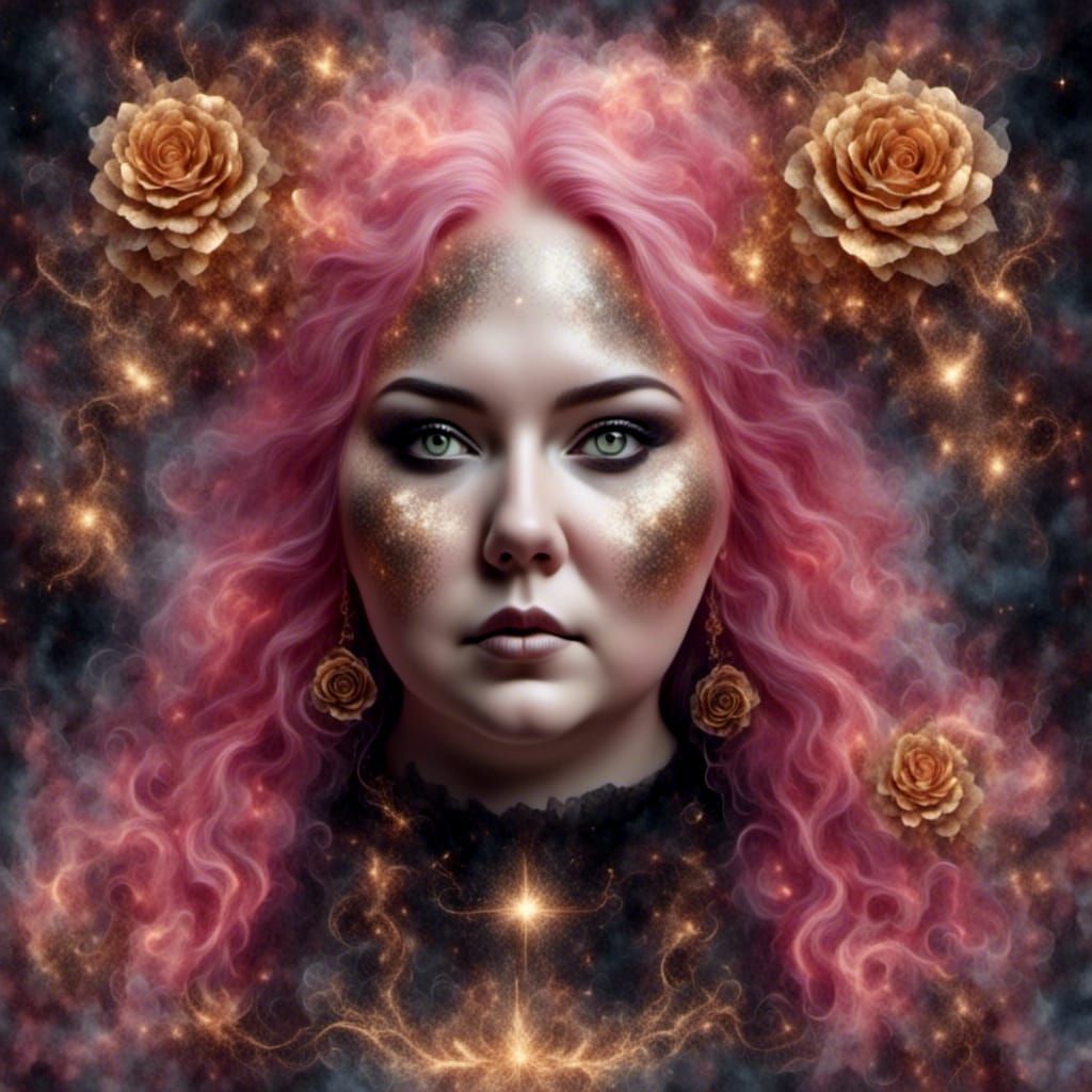 Goth Woman Portrait with Gold and Pastel Accents