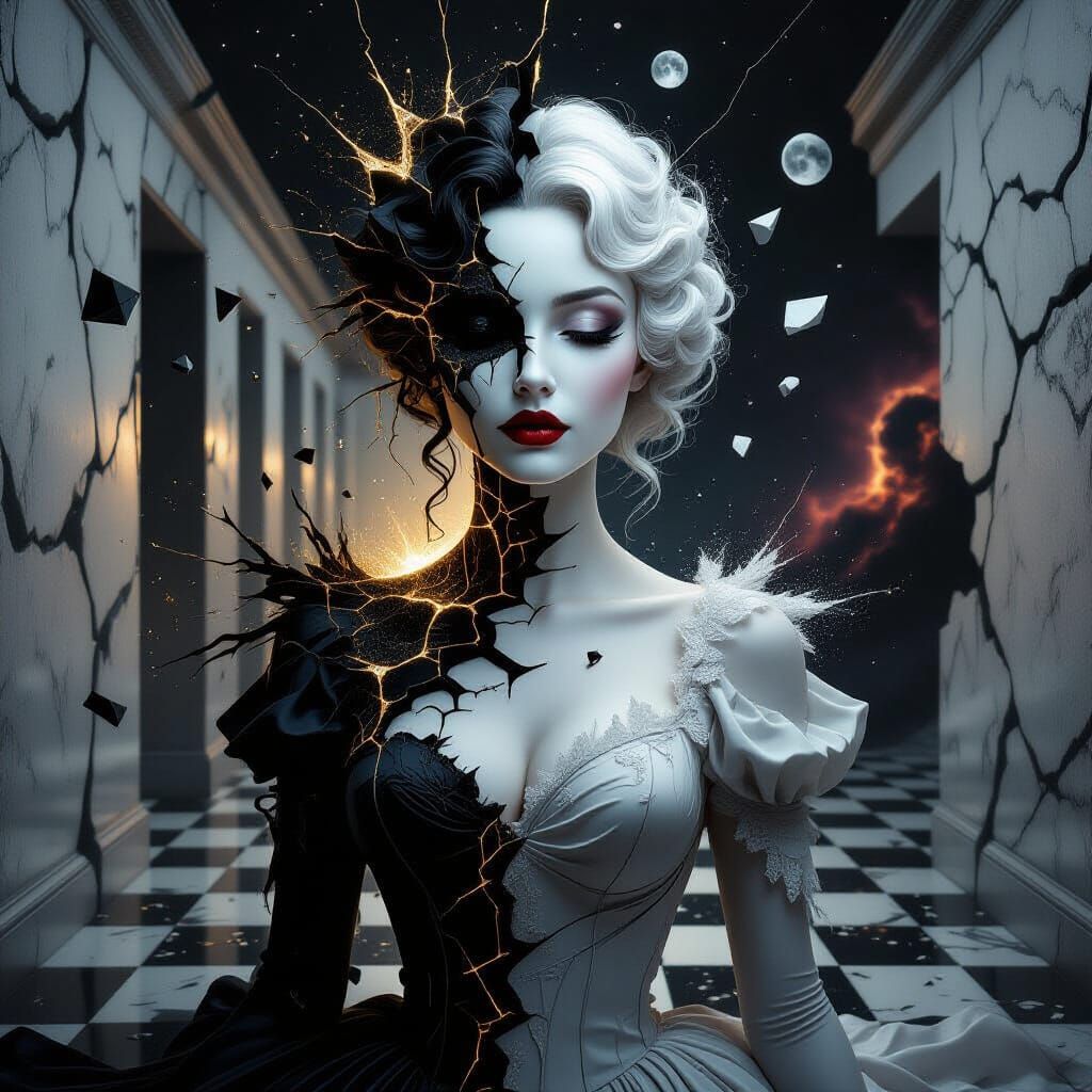 Ethereal Lady: Fragmented Portrait in Elegant Horror Style