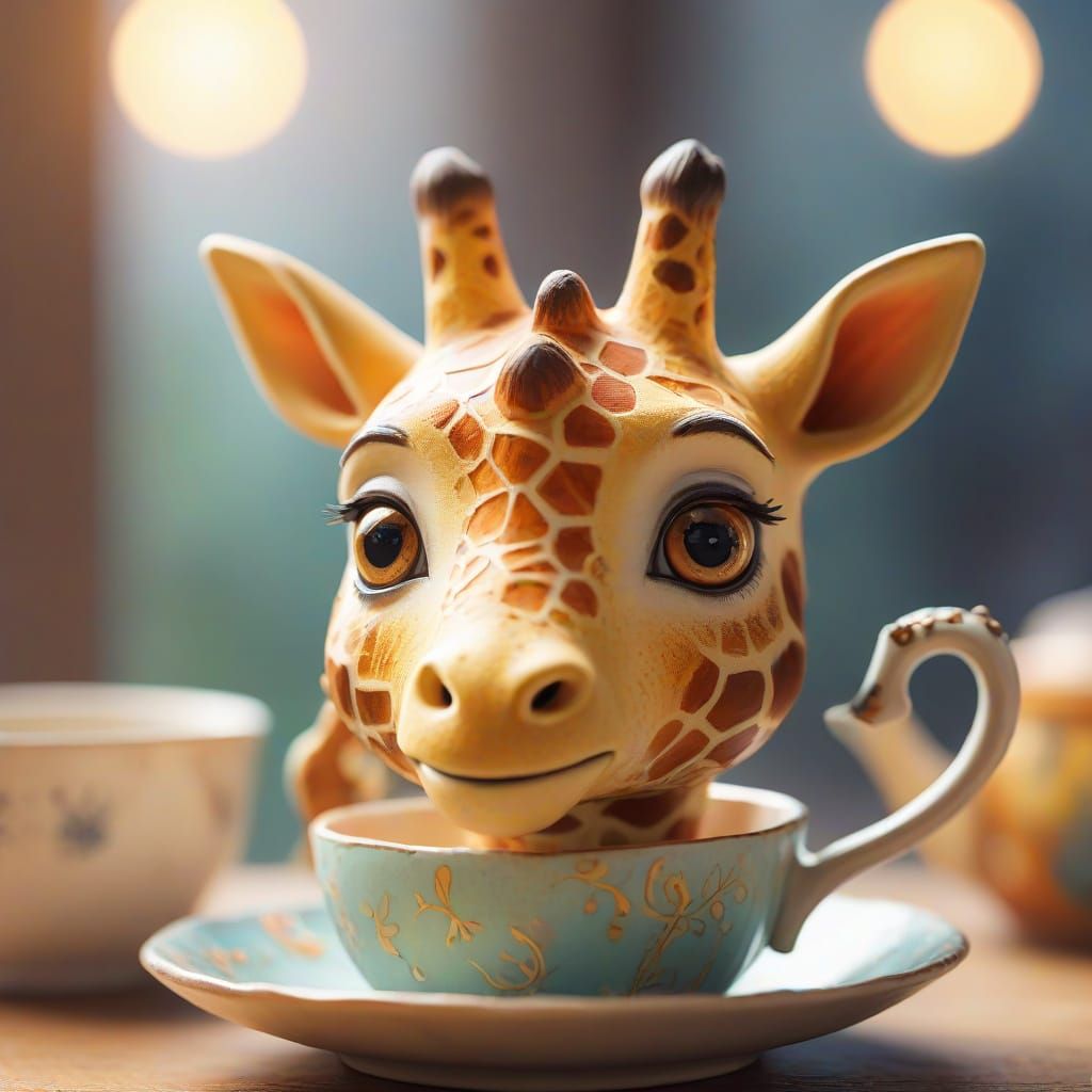 Studio Ghibli Style Teacup Giraffe Macro