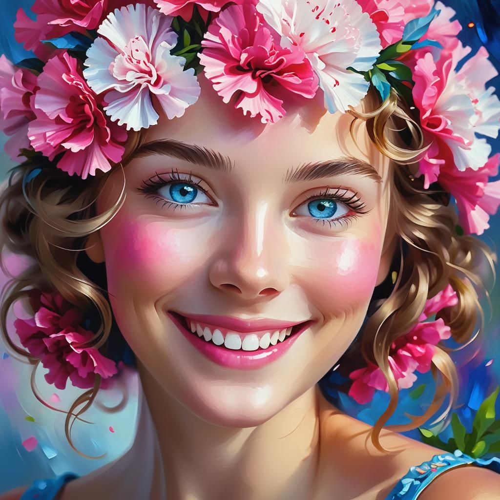Smiling Woman Portrait in Impressionist Oil Painting Style