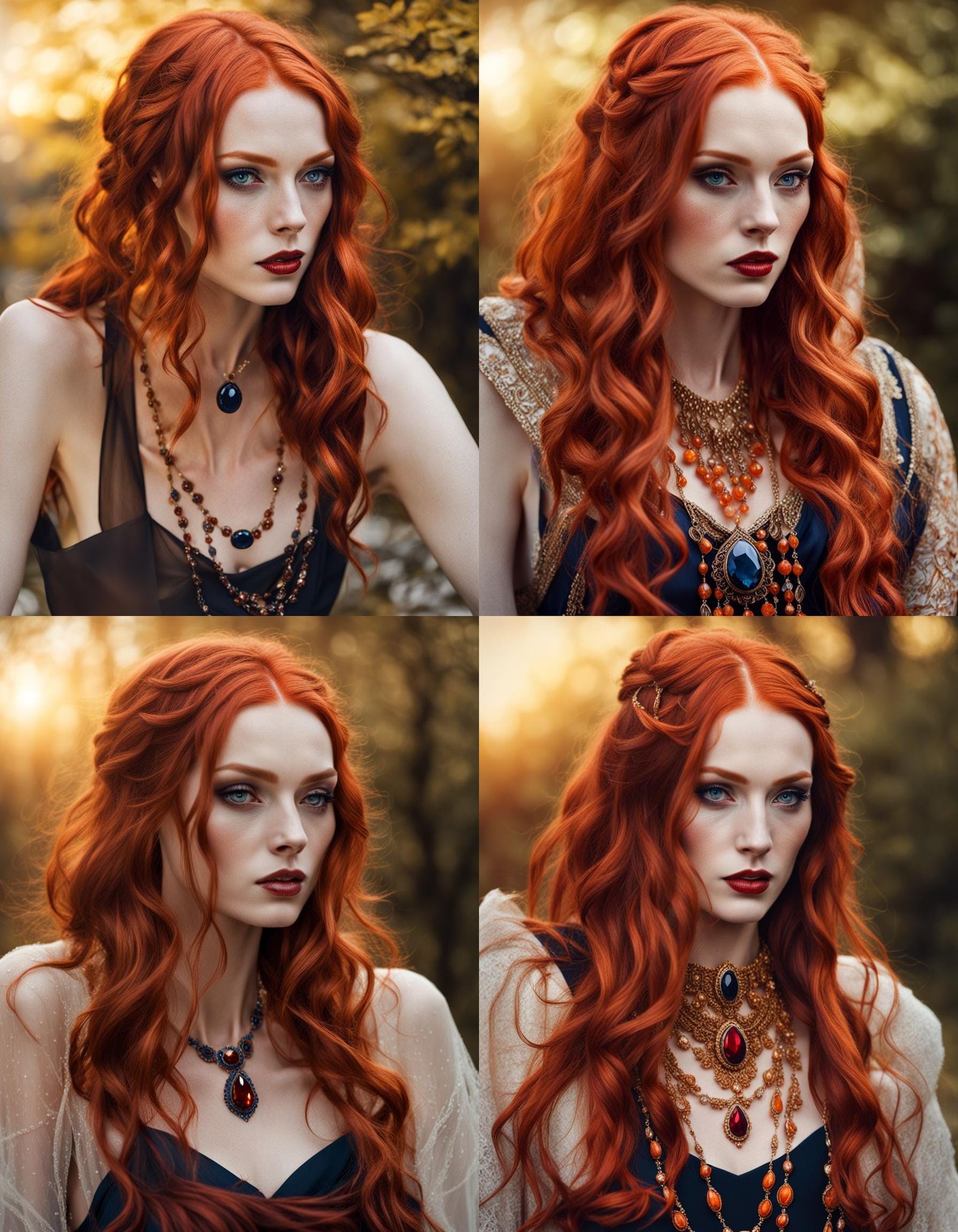 Beautiful Red-Haired Seductress with Gemstone Necklace