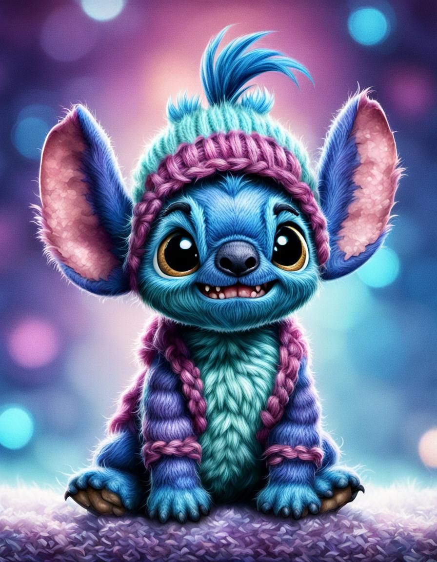 Cute Knitted Baby Stitch in 4K Fantasy Art