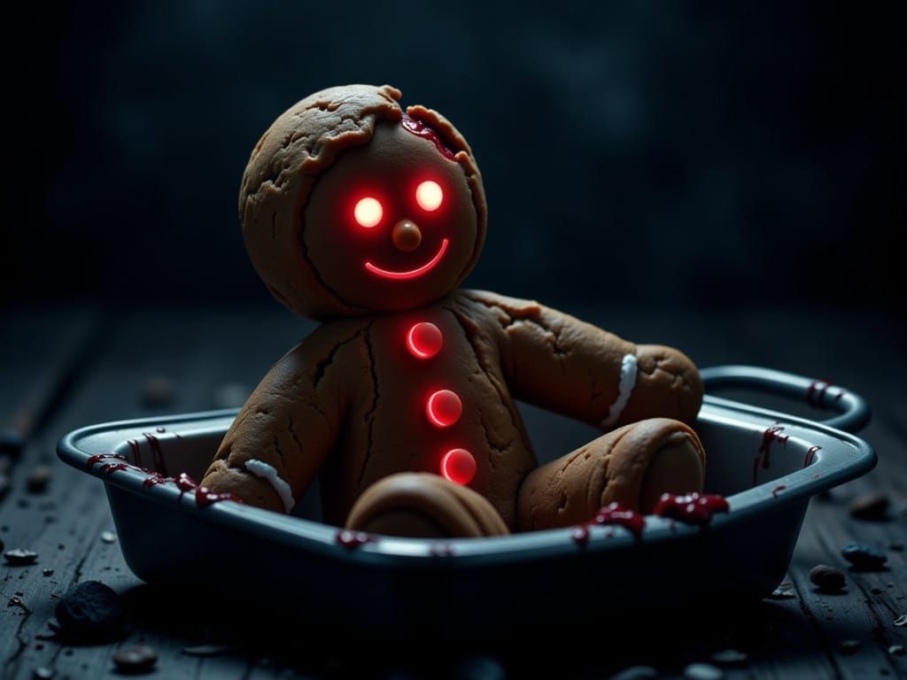 Scary Possessed Gingerbread Cookie with Glowing Eyes