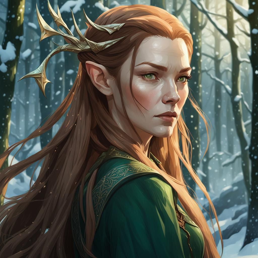 Tauriel in Winter Forest, Detailed Portrait