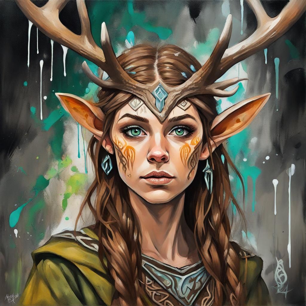 Wood Elf Druid in Graffiti Street Art Style