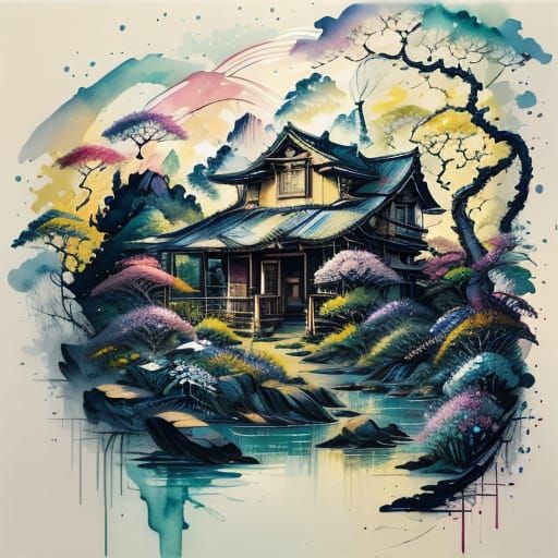 Enchanted Woodland Refuge in Watercolor Style