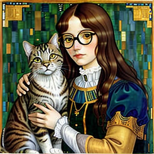 Woman with Cat in Renaissance Revival Style