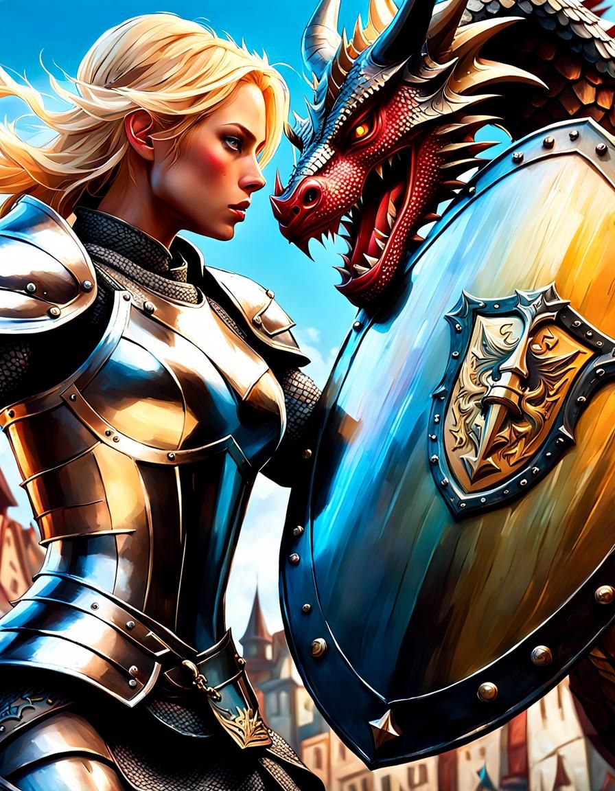 Knight and Dragon Battle: Graffiti Art Style