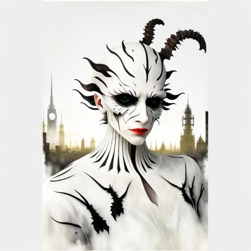 Surreal Monster in Dystopian Cityscape: Double Exposure