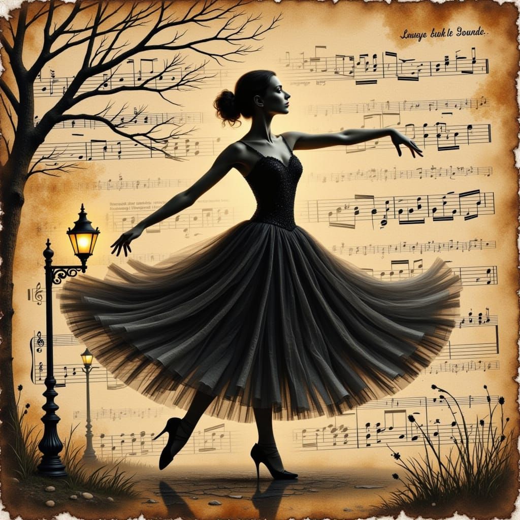 Ballerina Dancing in Sepia Tone Collage