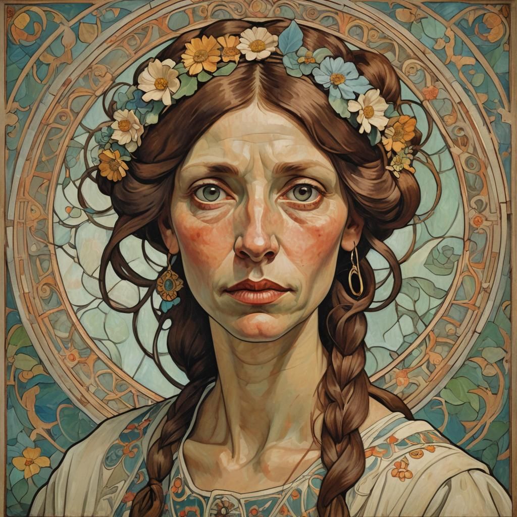 Art Nouveau Portrait of a Woman with Realistic Features