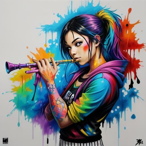 Colorful Graffiti Flute in Splash Art Style