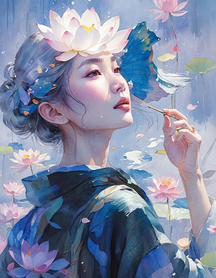 Ethereal Lotus Goddess in Dreamy Light