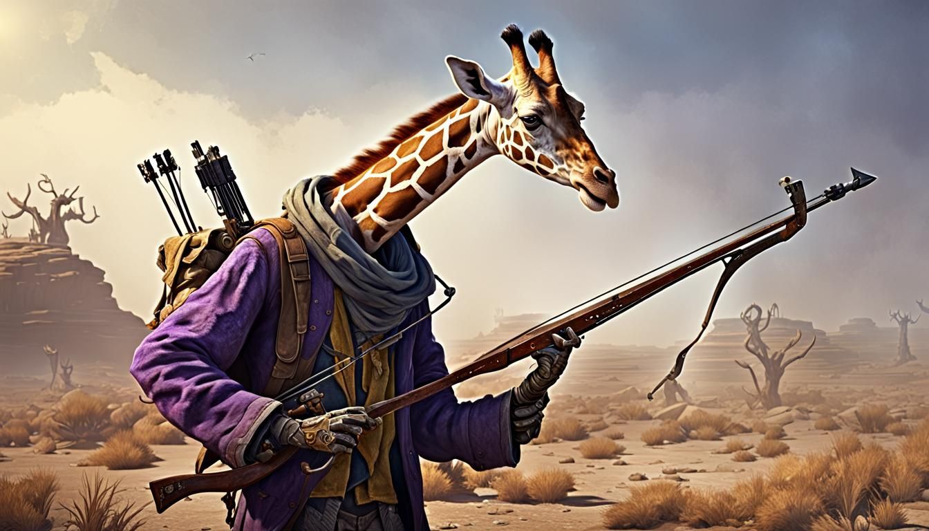 Giraffe Warrior in Barren Wasteland: Dark Fantasy Art